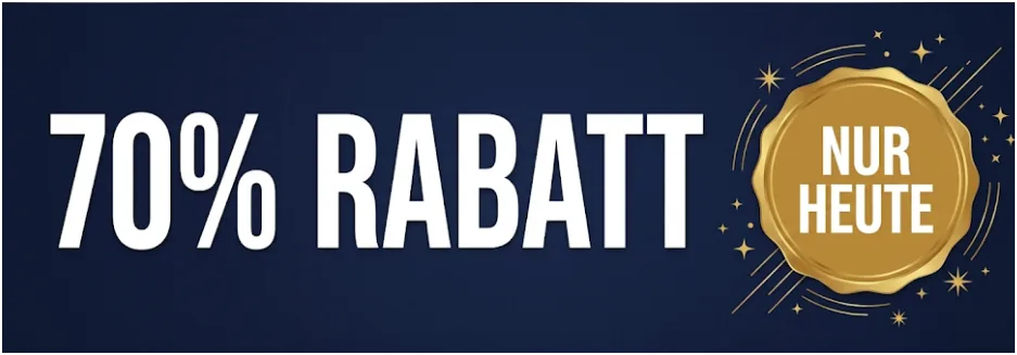 Banner mit 70 Prozent Rabatt und Siegel Nur heute